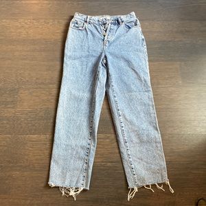 PACSUN HIGH-RISE STRAIGHT JEANS WITH FRAYED EDGES BUTTON UP SIZE 25